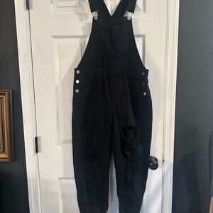 12th Tribe Black Distressed Overalls